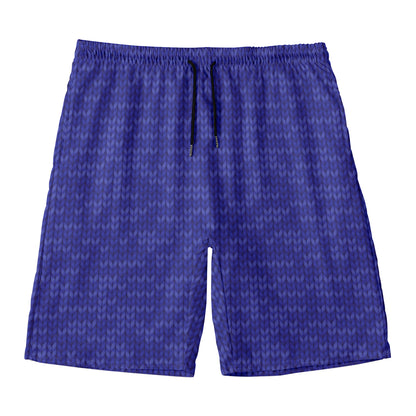 Deep Blue Knitted Pattern Print Men's Swim Trunks