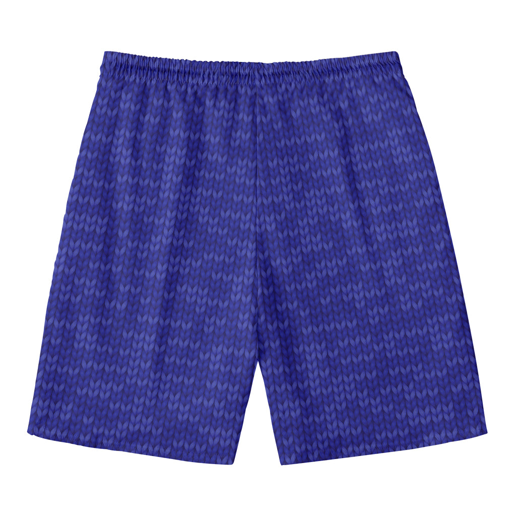 Deep Blue Knitted Pattern Print Men's Swim Trunks
