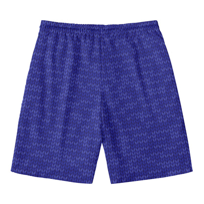 Deep Blue Knitted Pattern Print Men's Swim Trunks