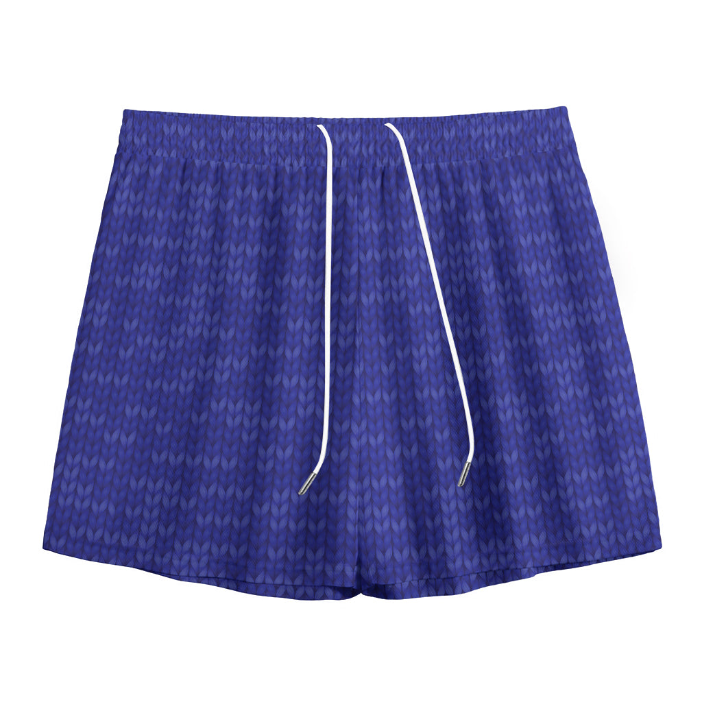Deep Blue Knitted Pattern Print Mesh Shorts