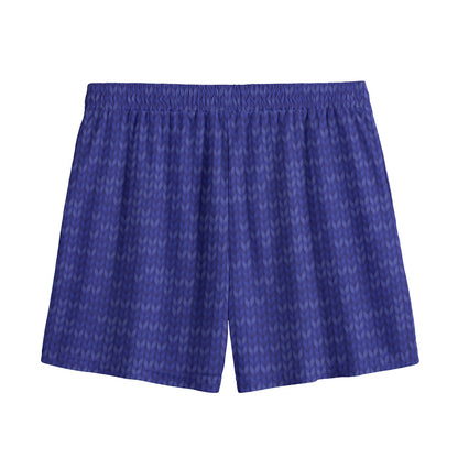 Deep Blue Knitted Pattern Print Mesh Shorts