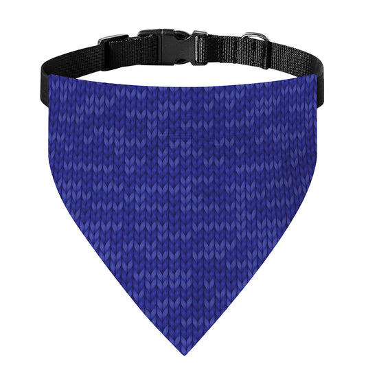 Deep Blue Knitted Pattern Print Over The Collar Dog Bandana