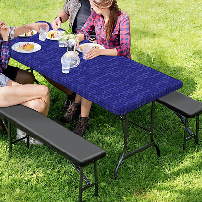 Deep Blue Knitted Pattern Print Picnic Table Cover