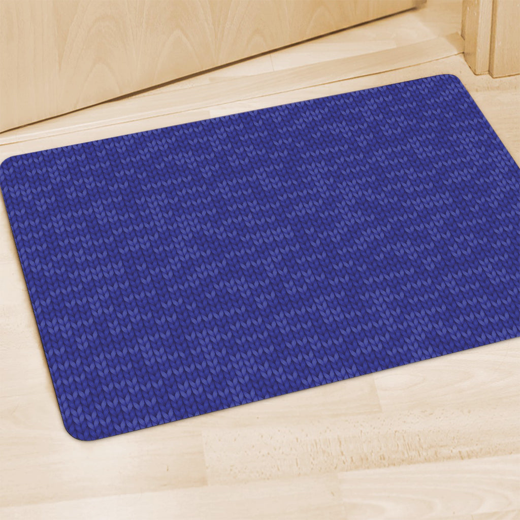 Deep Blue Knitted Pattern Print Polyester Doormat