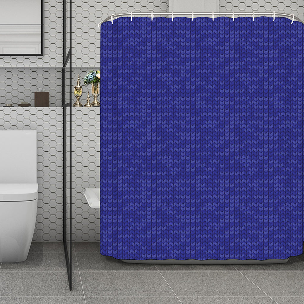 Deep Blue Knitted Pattern Print Polyester Shower Curtain
