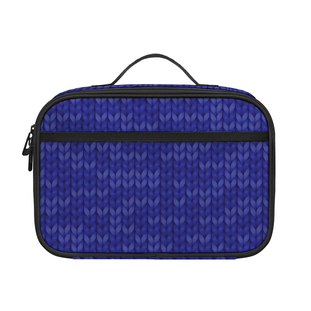 Deep Blue Knitted Pattern Print Portable Lunch Bag