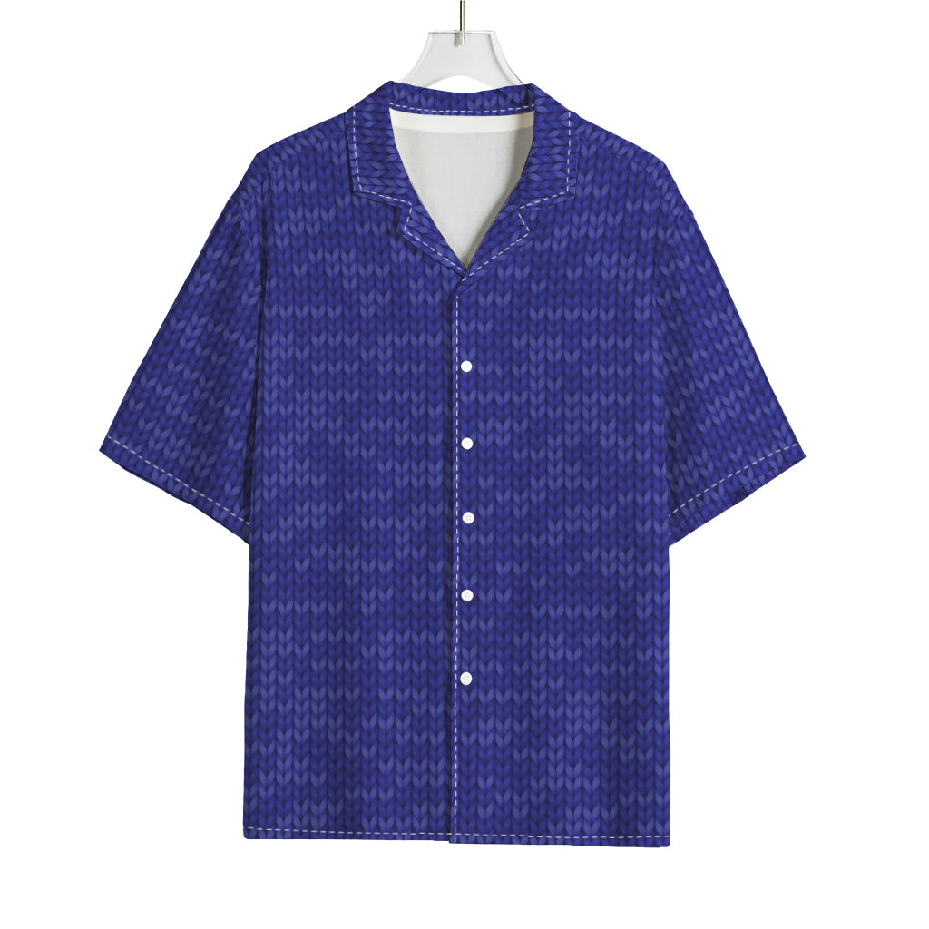 Deep Blue Knitted Pattern Print Rayon Hawaiian Shirt