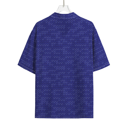 Deep Blue Knitted Pattern Print Rayon Hawaiian Shirt