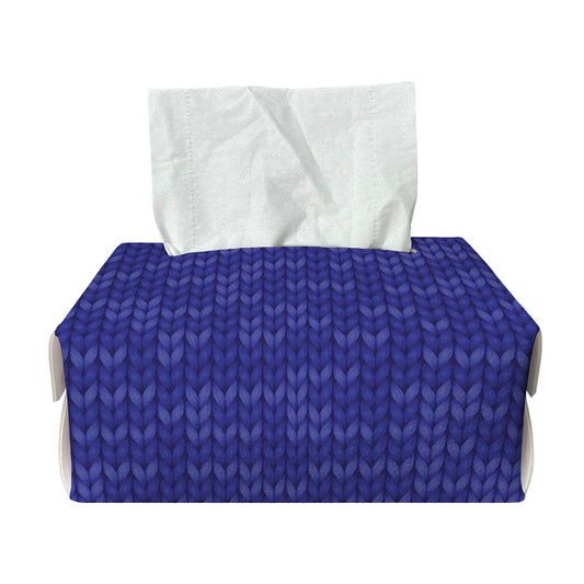 Deep Blue Knitted Pattern Print Rectangle Tissue Box Cover