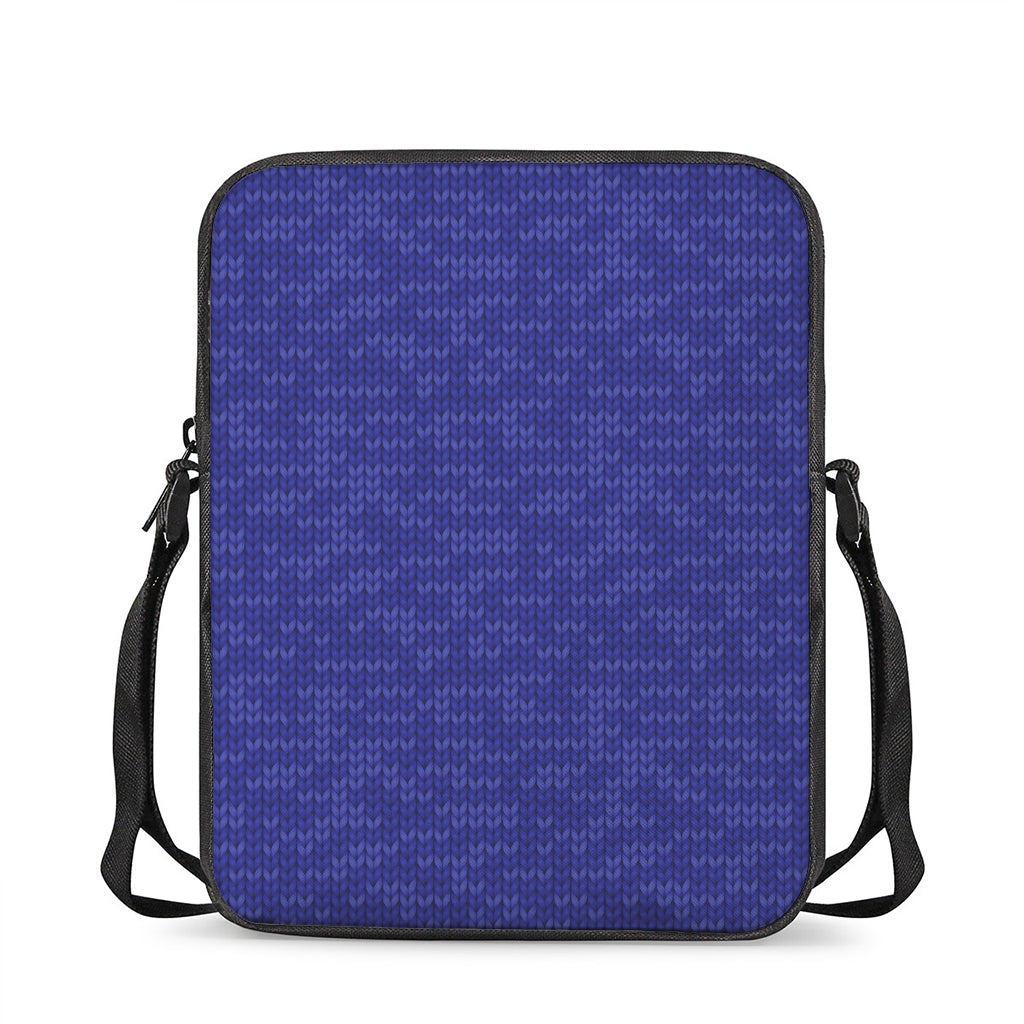 Deep Blue Knitted Pattern Print Rectangular Crossbody Bag