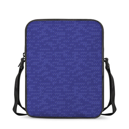 Deep Blue Knitted Pattern Print Rectangular Crossbody Bag