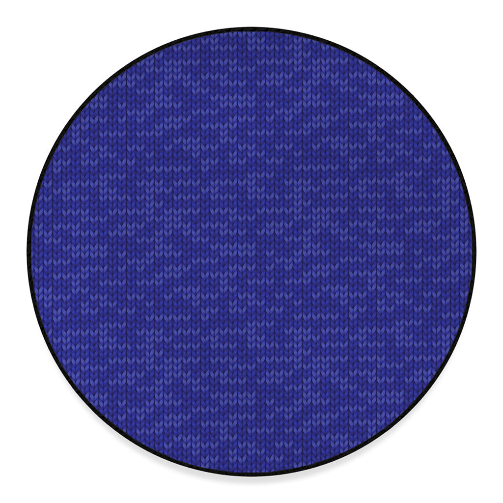 Deep Blue Knitted Pattern Print Round Floor Mat