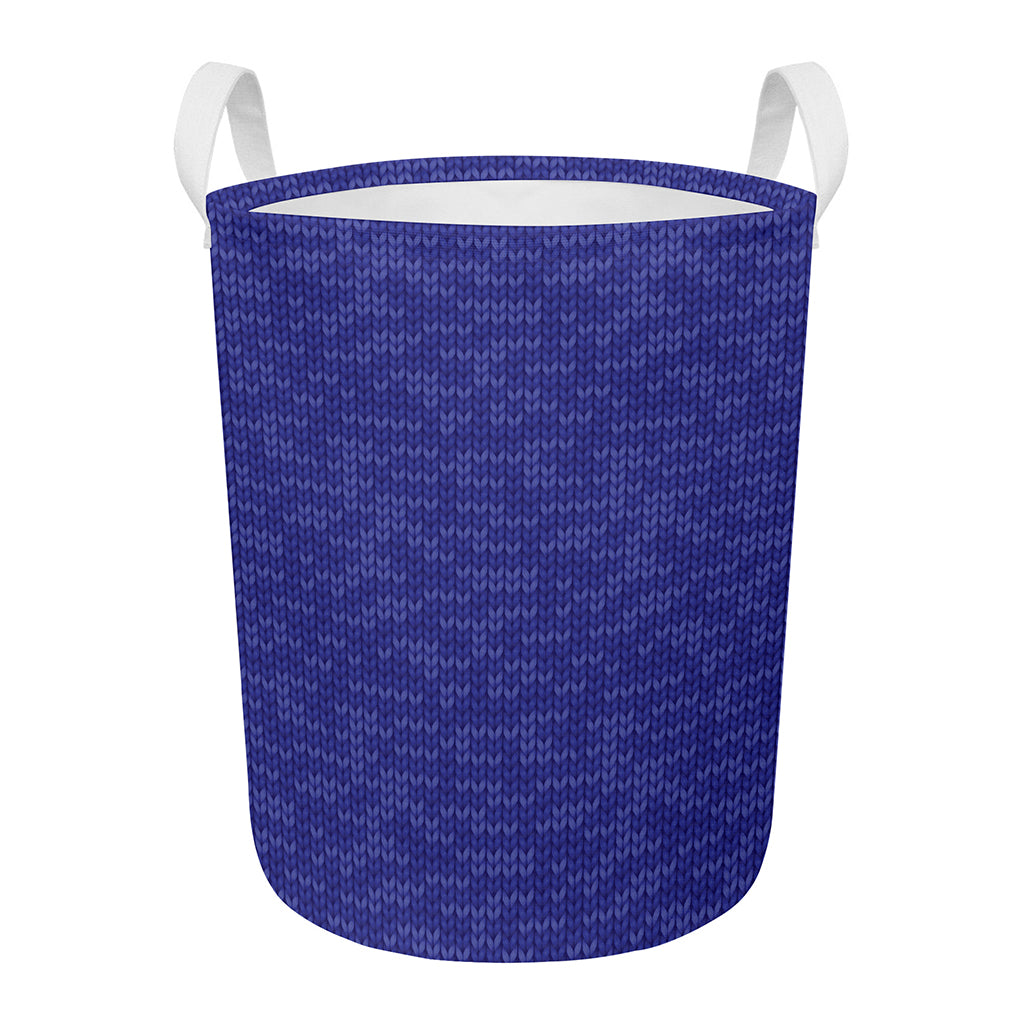 Deep Blue Knitted Pattern Print Round Laundry Basket