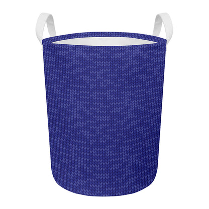 Deep Blue Knitted Pattern Print Round Laundry Basket