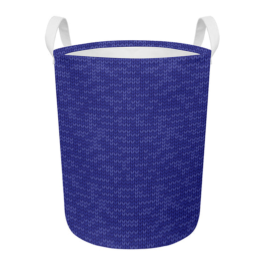 Deep Blue Knitted Pattern Print Round Laundry Basket