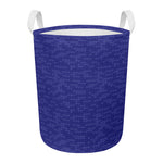 Deep Blue Knitted Pattern Print Round Laundry Basket