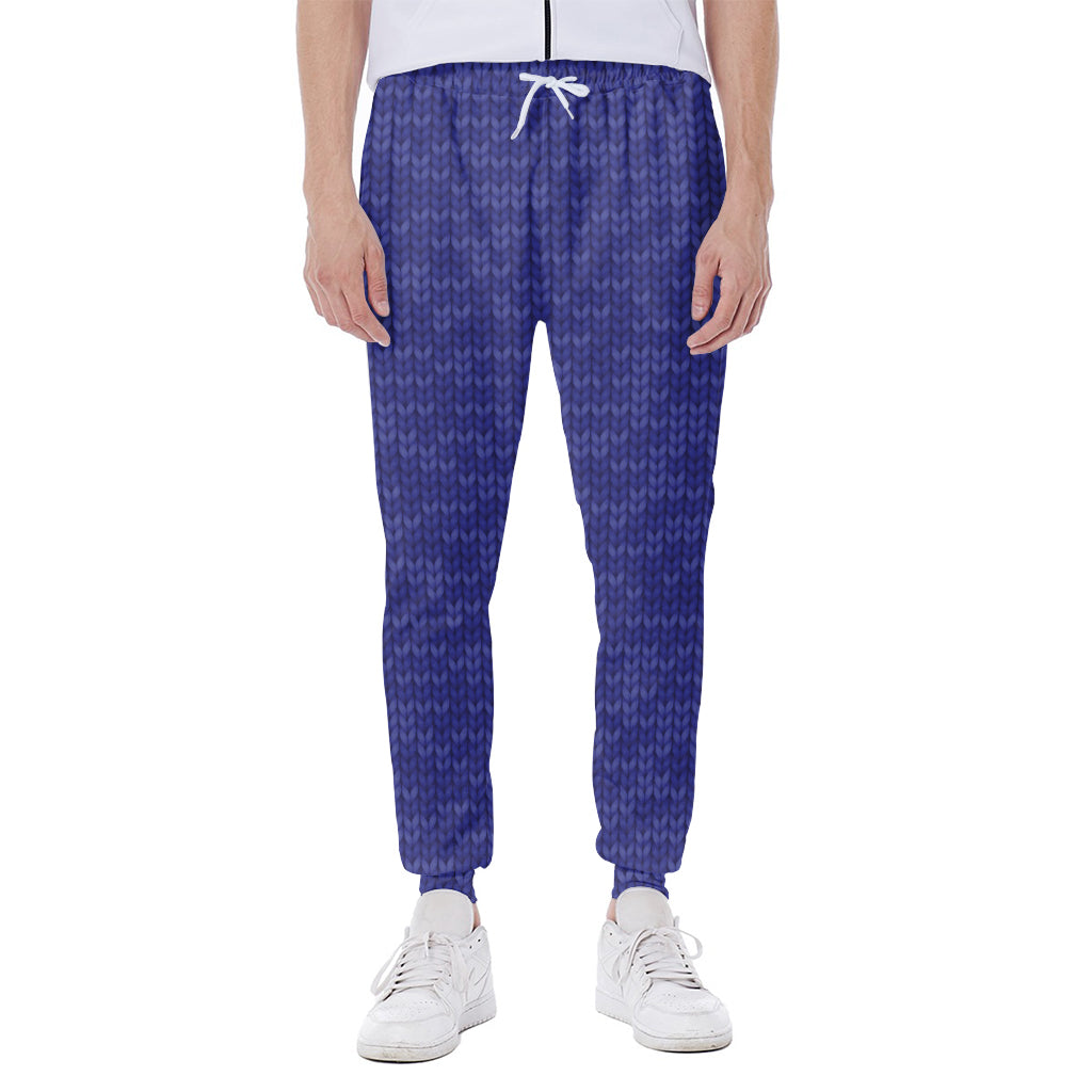 Deep Blue Knitted Pattern Print Scuba Joggers