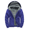 Deep Blue Knitted Pattern Print Sherpa Lined Zip Up Hoodie