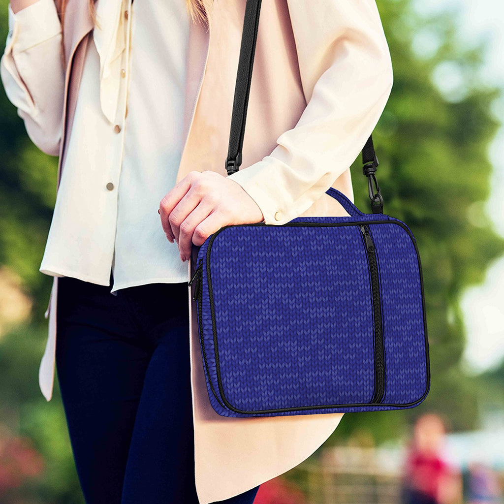 Deep Blue Knitted Pattern Print Shoulder Strap Bible Bag