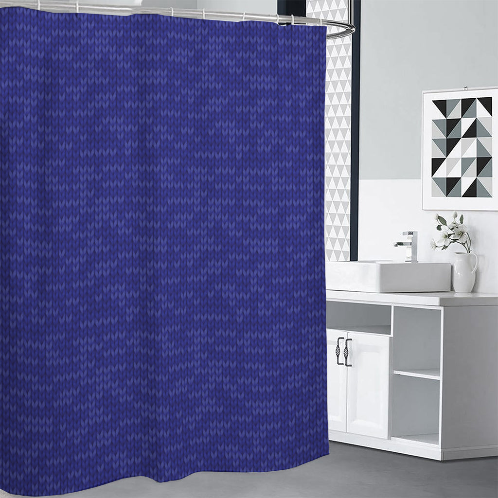 Deep Blue Knitted Pattern Print Shower Curtain