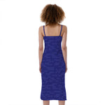 Deep Blue Knitted Pattern Print Slim Fit Midi Cami Dress