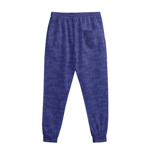 Deep Blue Knitted Pattern Print Sweatpants