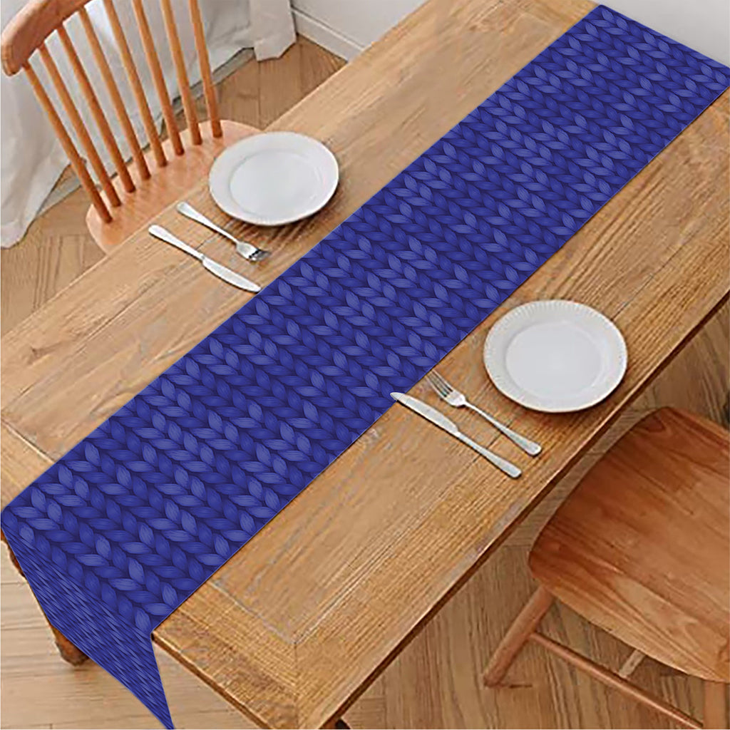 Deep Blue Knitted Pattern Print Table Runner