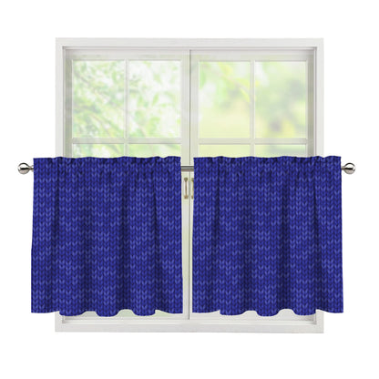 Deep Blue Knitted Pattern Print Tier Curtains