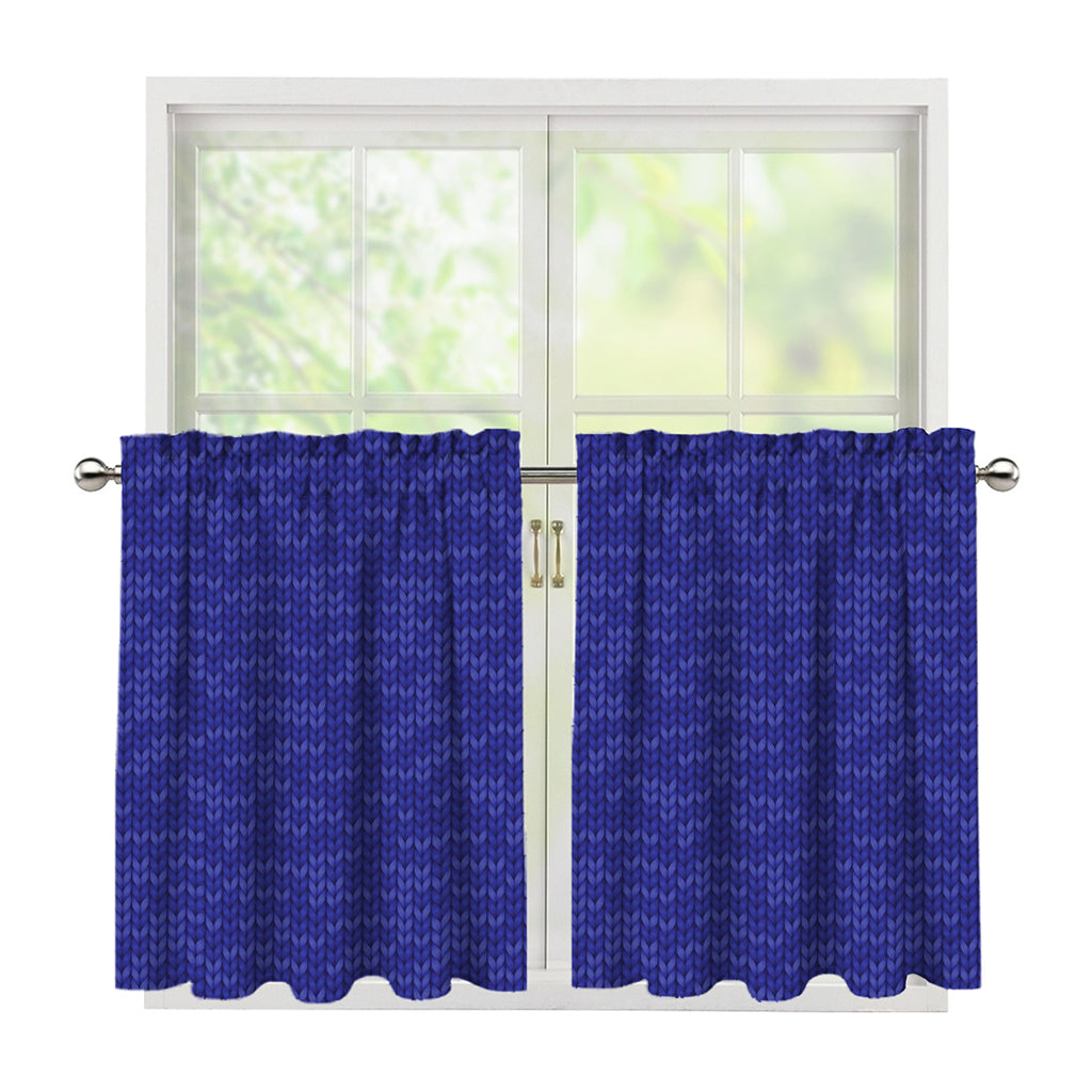 Deep Blue Knitted Pattern Print Tier Curtains