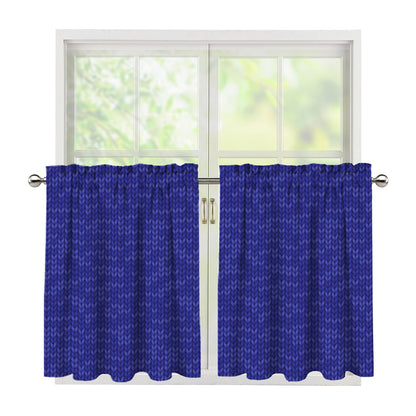Deep Blue Knitted Pattern Print Tier Curtains