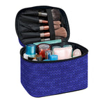 Deep Blue Knitted Pattern Print Travel Makeup Bag