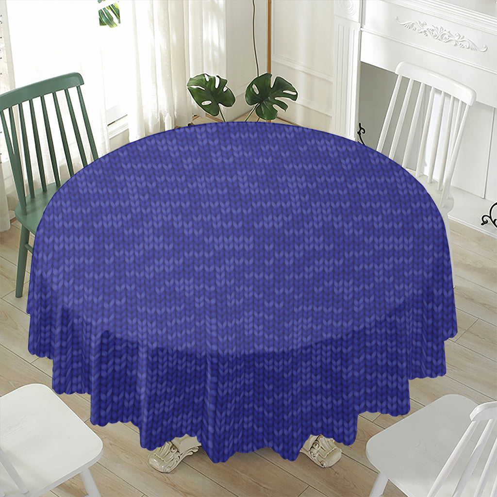 Deep Blue Knitted Pattern Print Waterproof Round Tablecloth