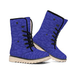 Deep Blue Knitted Pattern Print Winter Boots