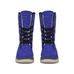 Deep Blue Knitted Pattern Print Winter Boots