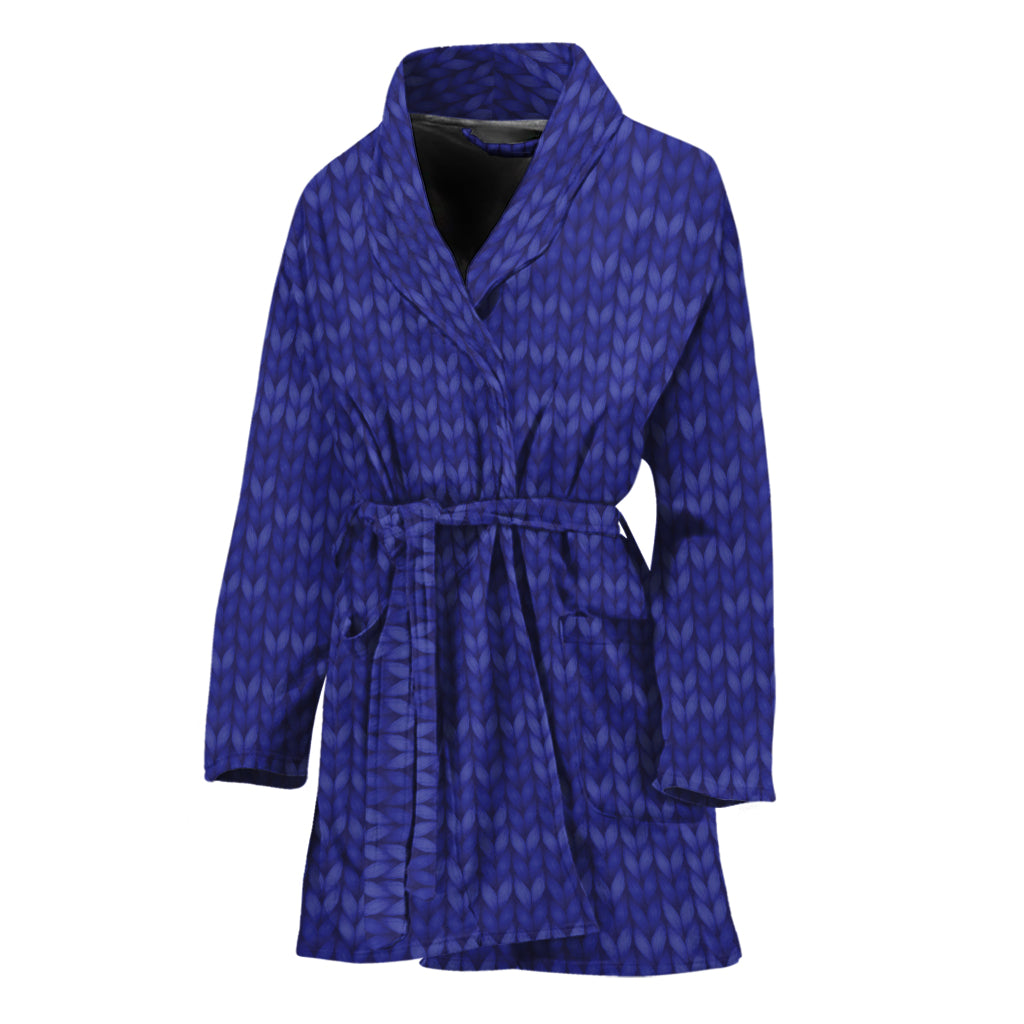 Deep Blue Knitted Pattern Print Women's Bathrobe
