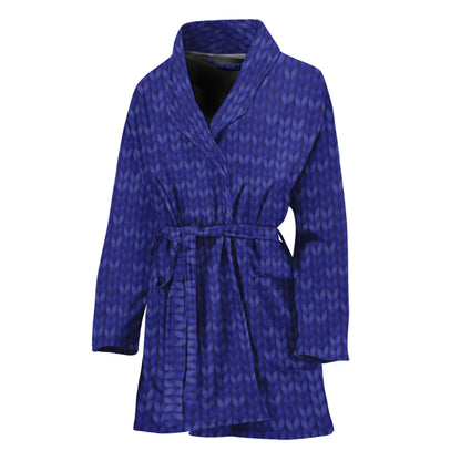 Deep Blue Knitted Pattern Print Women's Bathrobe