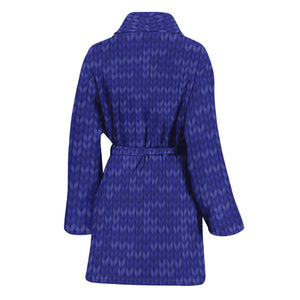 Deep Blue Knitted Pattern Print Women's Bathrobe