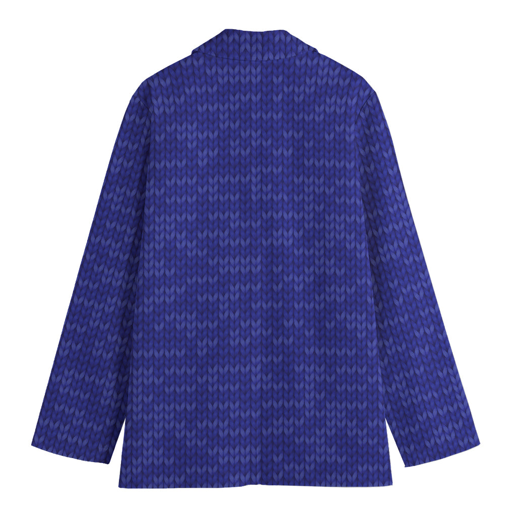 Deep Blue Knitted Pattern Print Women's Cotton Blazer