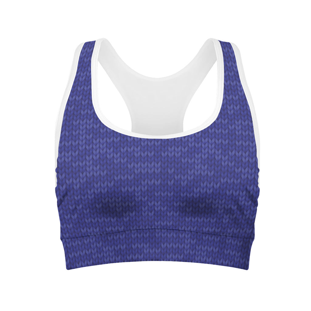 Deep Blue Knitted Pattern Print Women's Sports Bra