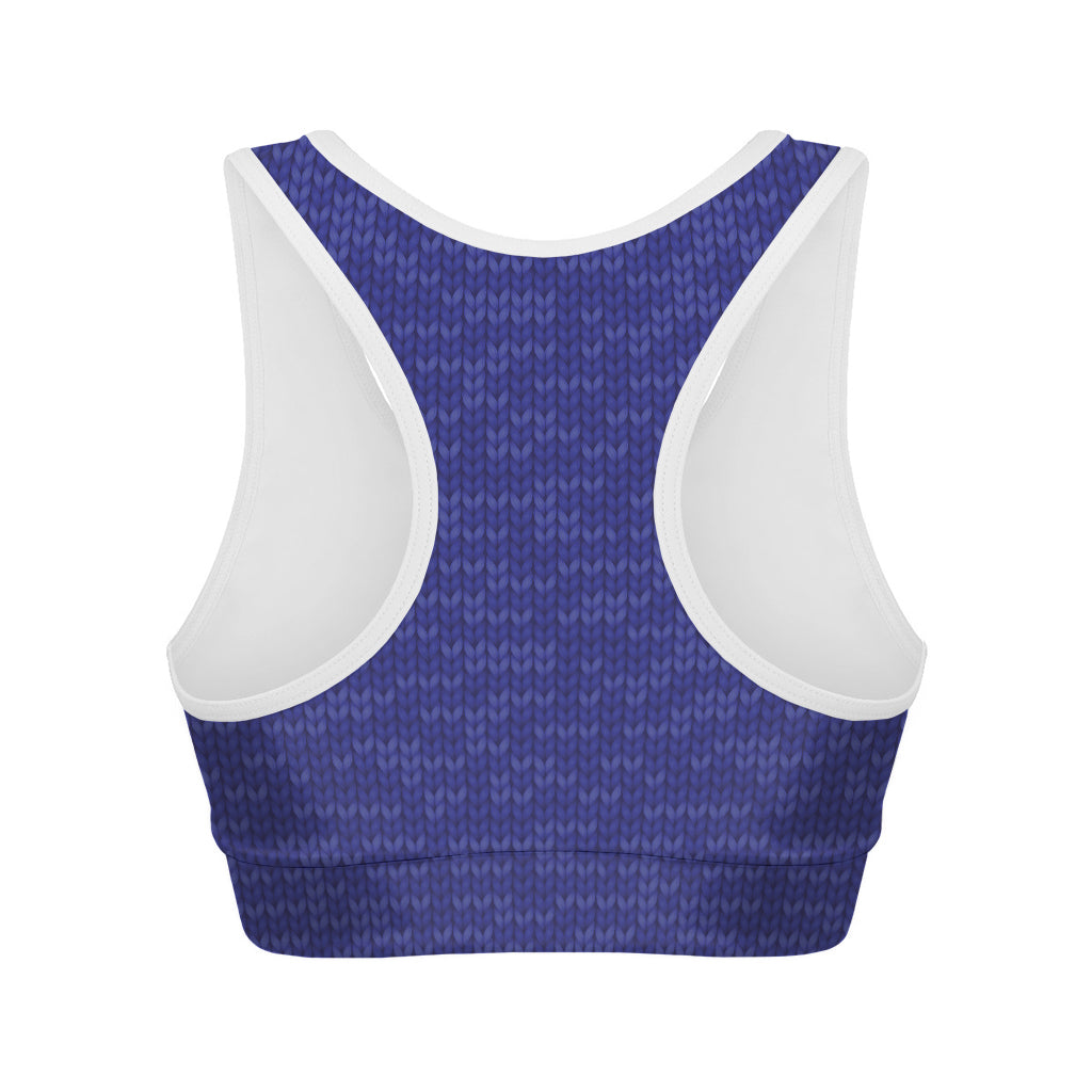 Deep Blue Knitted Pattern Print Women's Sports Bra