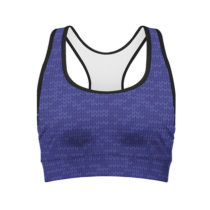Deep Blue Knitted Pattern Print Women's Sports Bra