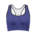 Deep Blue Knitted Pattern Print Women's Sports Bra