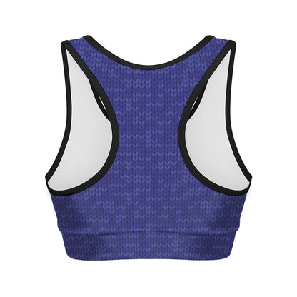 Deep Blue Knitted Pattern Print Women's Sports Bra