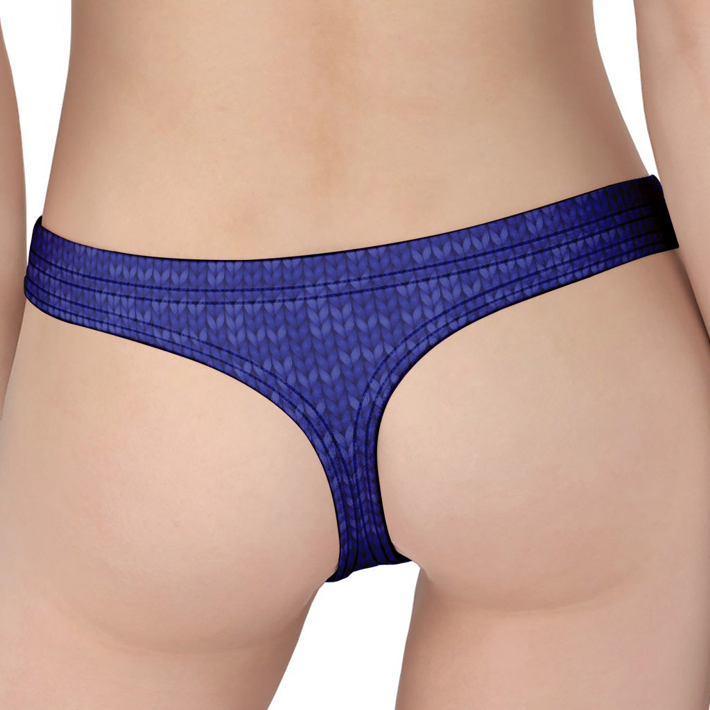 Deep Blue Knitted Pattern Print Women's Thong