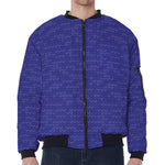 Deep Blue Knitted Pattern Print Zip Sleeve Bomber Jacket