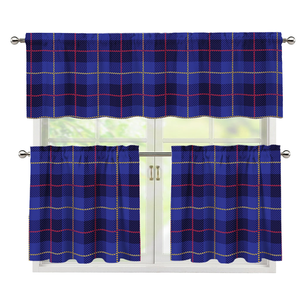 Deep Blue Stewart Tartan Print 3 Piece Kitchen Curtains