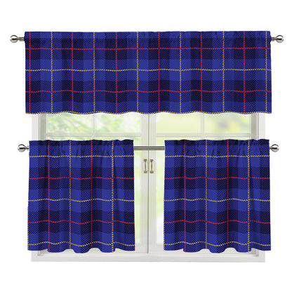 Deep Blue Stewart Tartan Print 3 Piece Kitchen Curtains