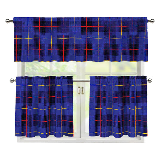 Deep Blue Stewart Tartan Print 3 Piece Kitchen Curtains
