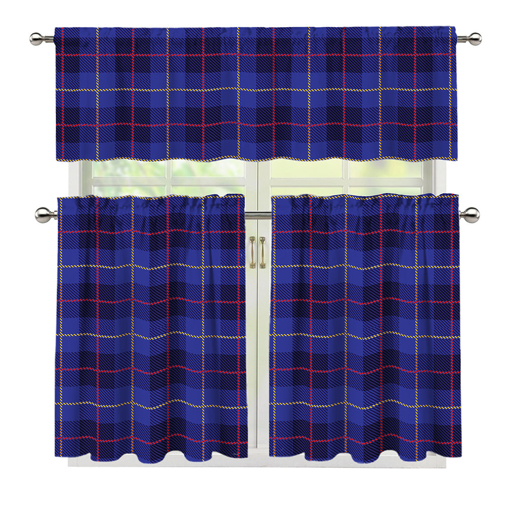 Deep Blue Stewart Tartan Print 3 Piece Kitchen Curtains