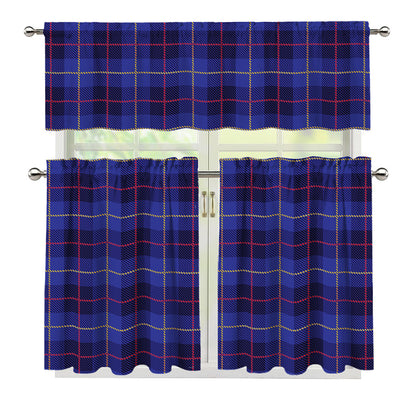 Deep Blue Stewart Tartan Print 3 Piece Kitchen Curtains